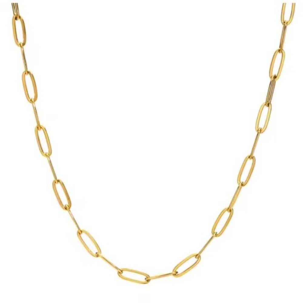 Layering Gold Paperclip Chain Necklace Versatile Waterproof Jewelry for Everyday - Picture 2 of 11